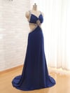 Beautiful Navy Blue Long Chiffon Cross Back Prom Dresses, Navy Blue Party Dresses