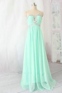 Image 1 of Beautiful Mint Chiffon Long Simple Prom Dresses, Mint Evening Dresses