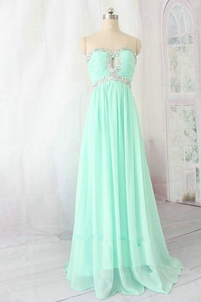 Beautiful Mint Chiffon Long Simple Prom Dresses, Mint Evening Dresses