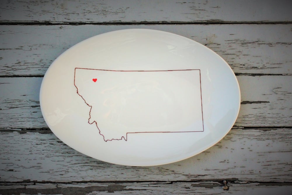 Image of Custom State Outline Platter with Heart on Town