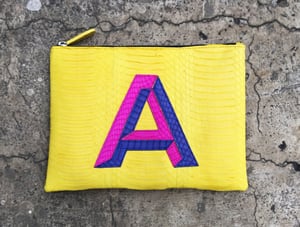 Image of Monogram Letters Snakeskin Python Cobra Zipper Pouch Leather Clutch