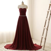 Image 1 of Charming Chiffon Maroon Long Chiffon Prom Gown, Maroon Prom Dresses, Party Dresses