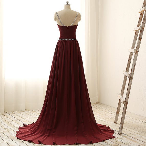 Charming Chiffon Maroon Long Chiffon Prom Gown, Maroon Prom Dresses, Party Dresses