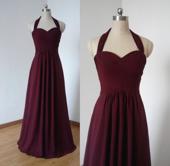 Simple Chiffon Handmade Burgundy Party Dresses, Bridesmaid Dresses, Party Dresses