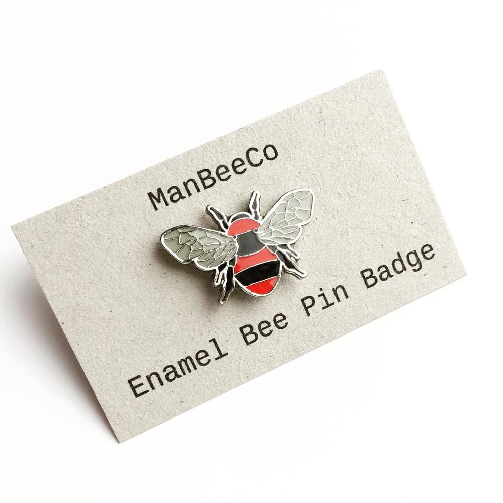 Image of Manchester Bee enamel pin badge in Red