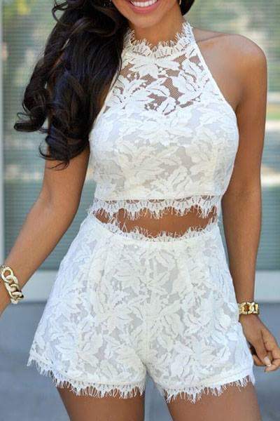 Image of Two piece lace short set 