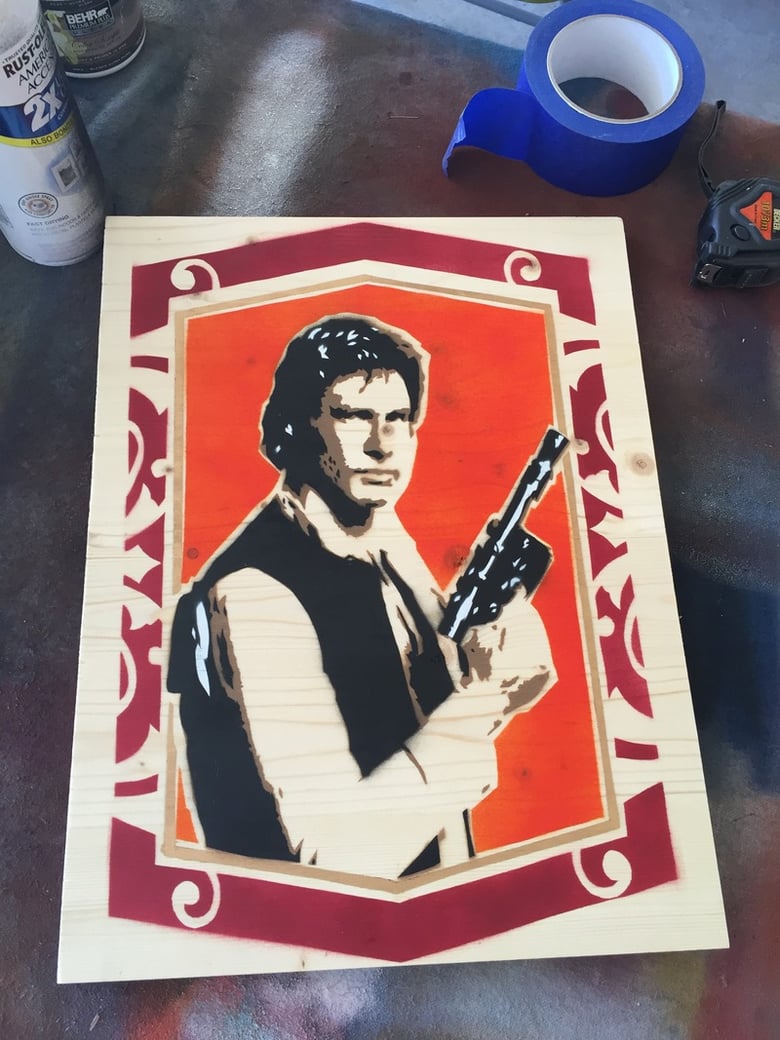 Image of Han Solo original on wood approx 12"x15"