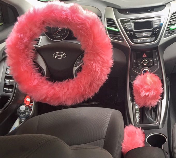 Image of Fur Lit Fluffy Steering Wheel Covers 3pcs