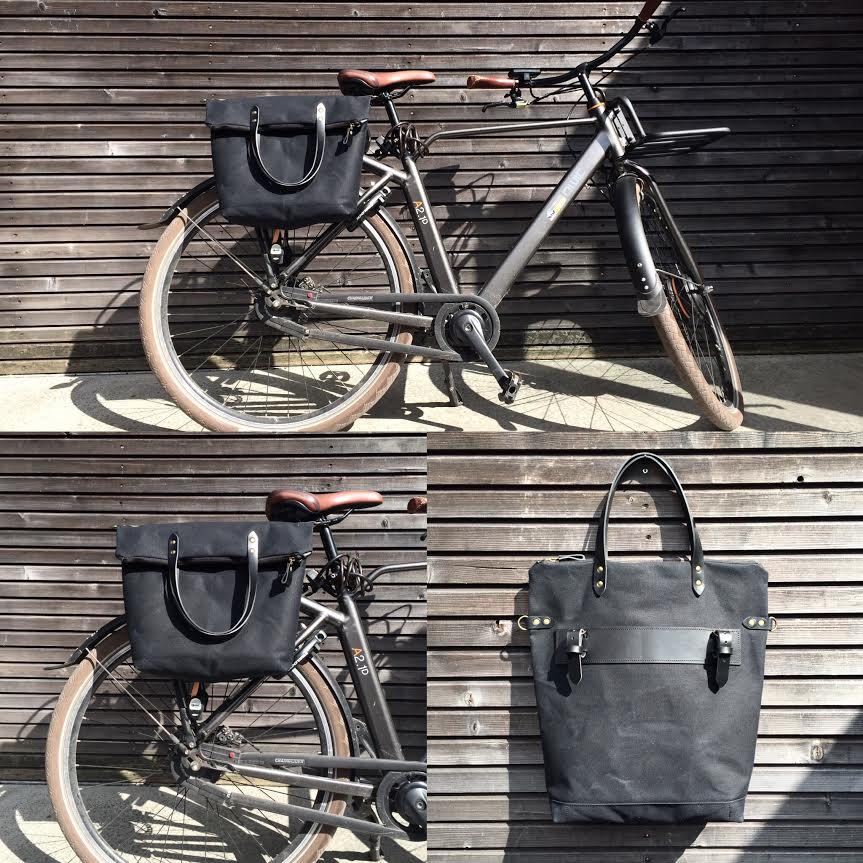 Image of Bike pannier / bicycle bag in waxed canvas with zipper closure / bike accessories