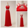 Lovely Red Handmade Chiffon Long Prom Dress with Sequins, Prom Gowns, Party Dresses