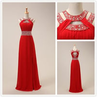 Image 1 of Lovely Red Handmade Chiffon Long Prom Dress with Sequins, Prom Gowns, Party Dresses