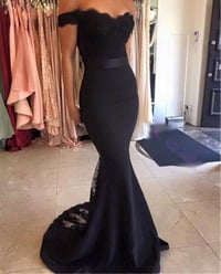 Image 1 of Beautiful Black Off Shoulder Mermaid Long Prom Gown, Bridesmaid Dresses, Evening Dresses