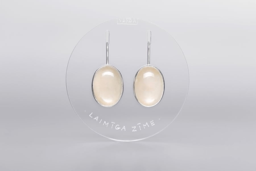 Image of "Happy sign" silver earrings with moonstone  · OMEN FAUSTUM ·