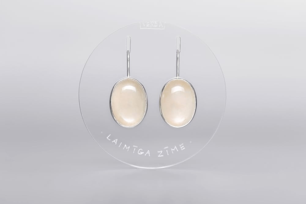 Image of "Happy sign" silver earrings with moonstone · OMEN FAUSTUM ·