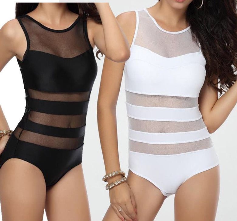 Image of Bikini Stripe Hallow Swimsuit