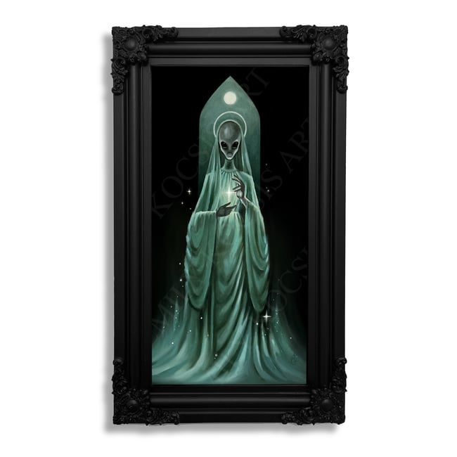 Original Painting Print // ‘Genesis’ Gray Alien in Oil