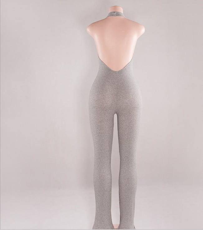Image of Fashion sleeveless backless conjoined wide-legged pants