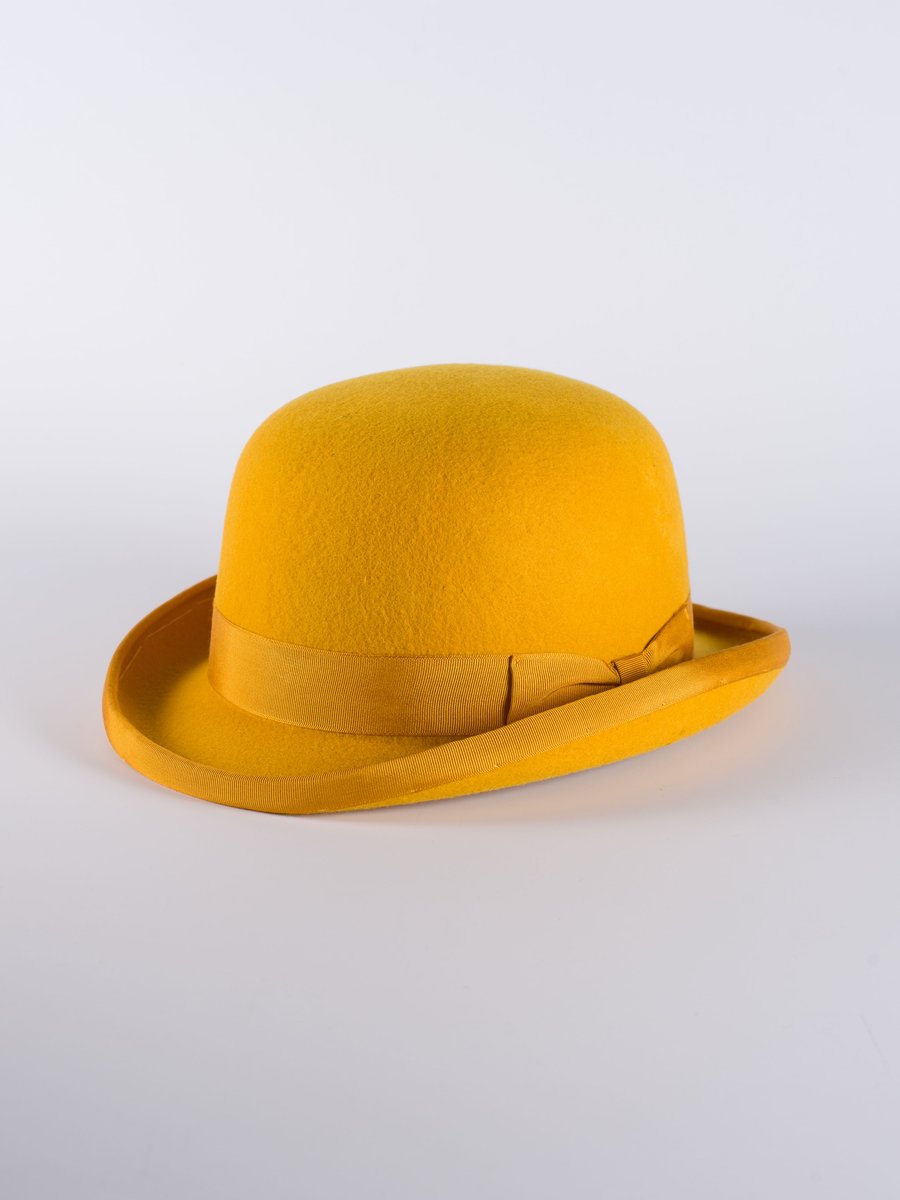 Mustard Bowler Hat Bespoke Designer Headwear Feathered Fantasy