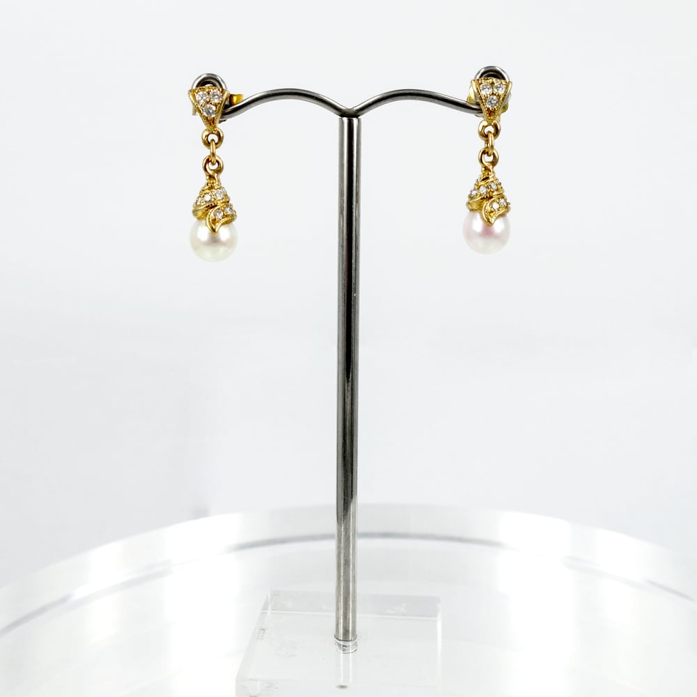 Image of 18ct Yellow Gold Akoya Pearl & Diamond Drop Earrings