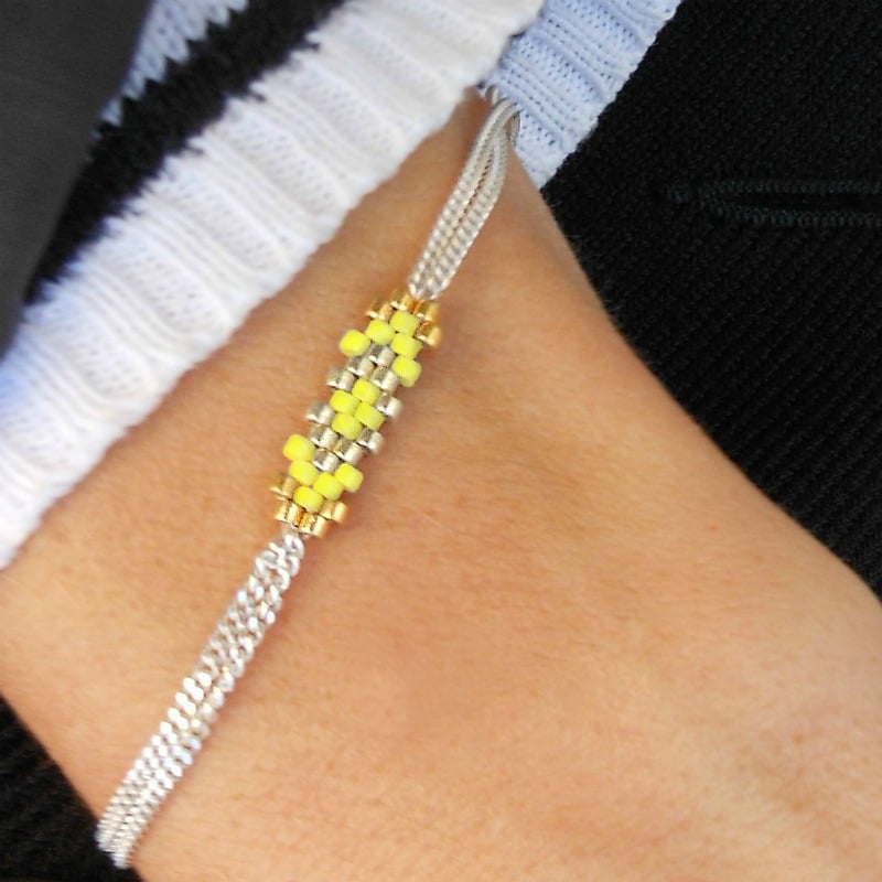 Image of Bracelet tissé chaines argent "Flocon"