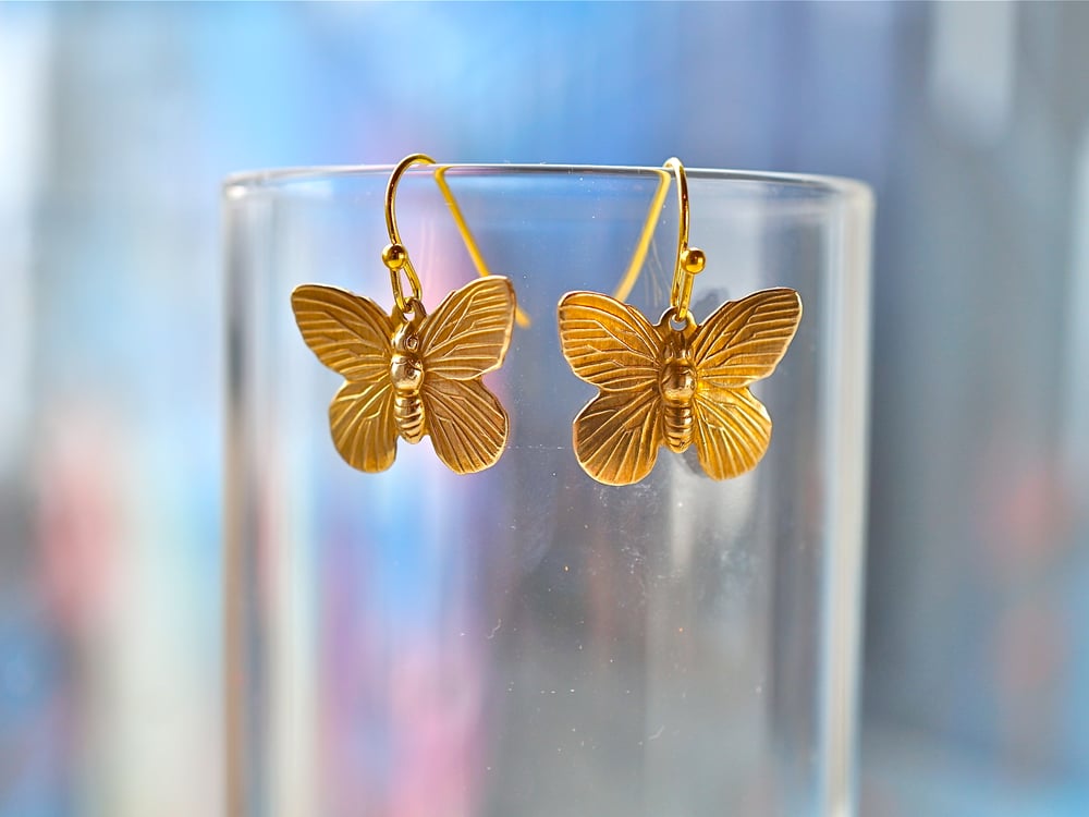 Image of Small gold butterfly earrings
