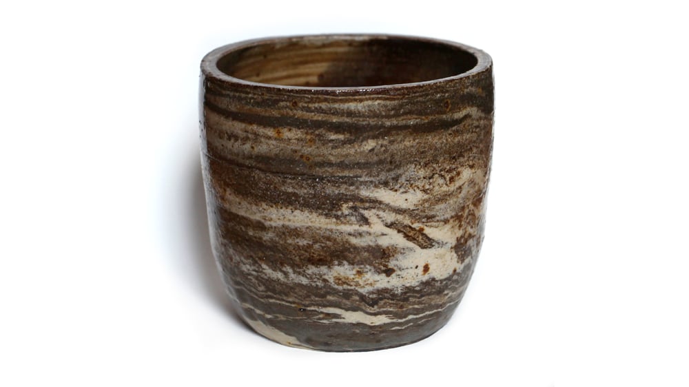 Image of Brown and white marbled stoneware pot #1