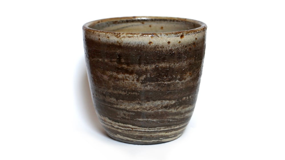Image of Brown and white marbled stoneware pot #2