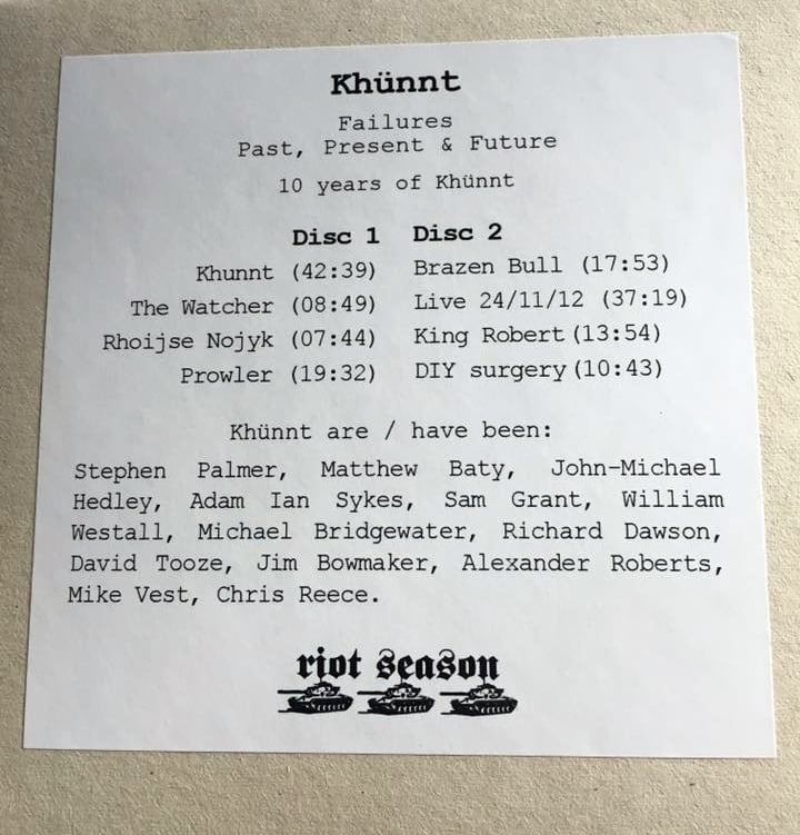 KHÜNNT 'Failures' Vinyl LP & 2xCDR