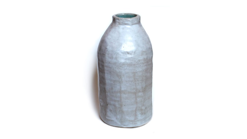 Image of White and turquoise hand built stoneware bottle
