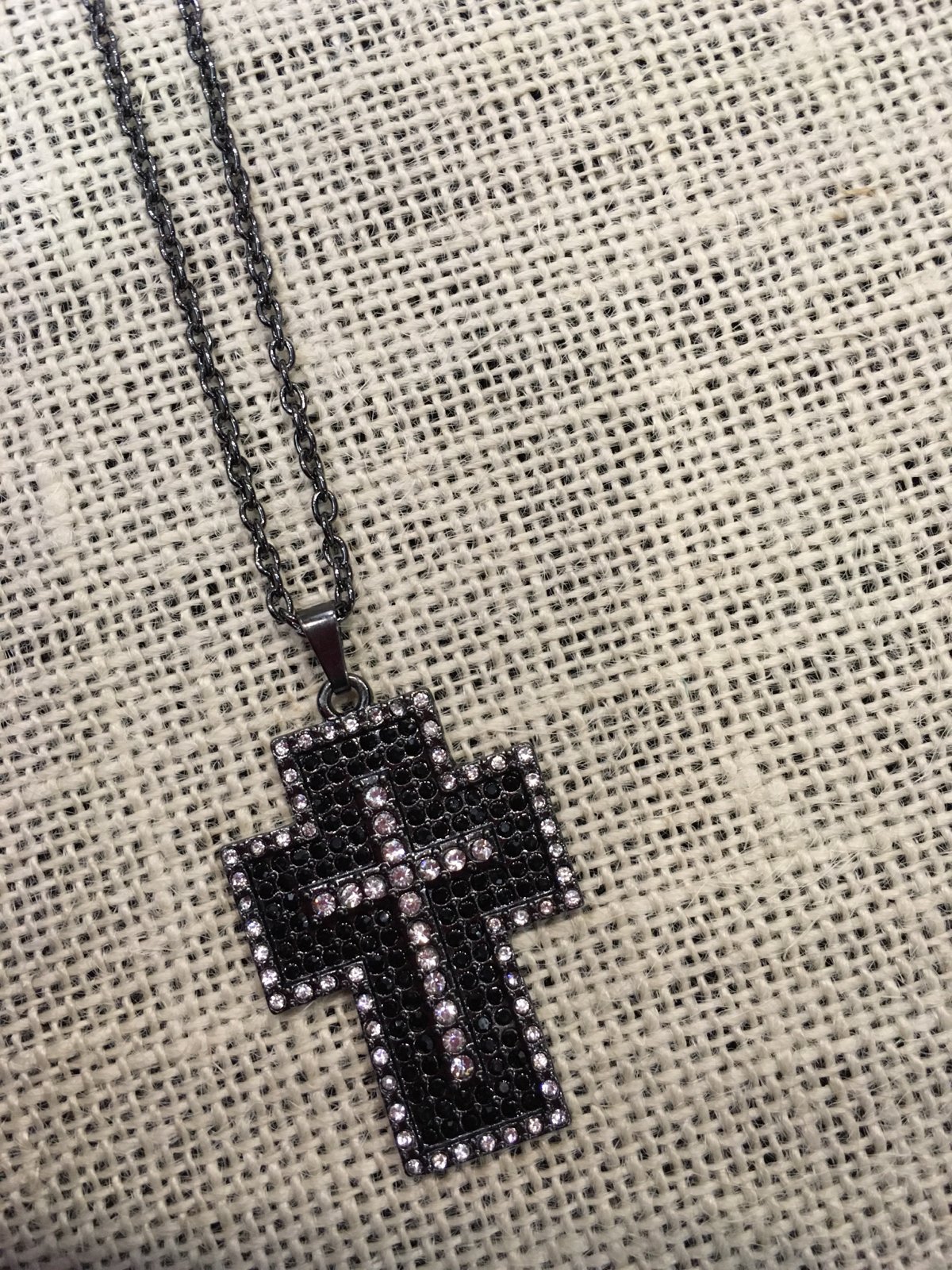 Image of Gunmetal Long Cross Necklace