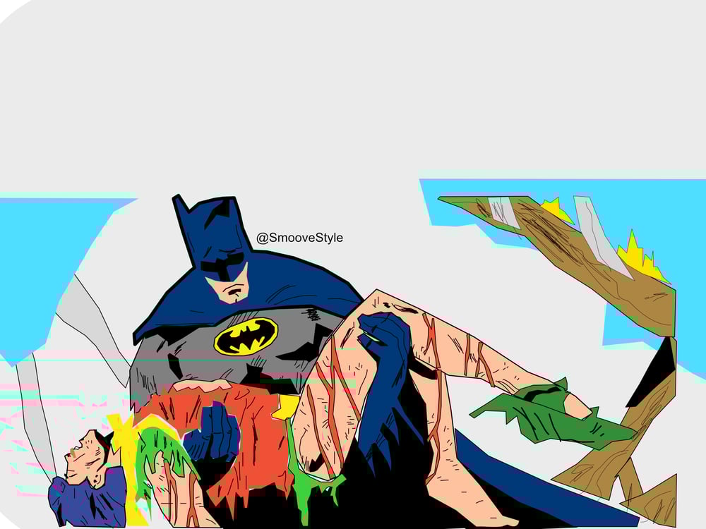 Image of Batman holding Robin potrait 