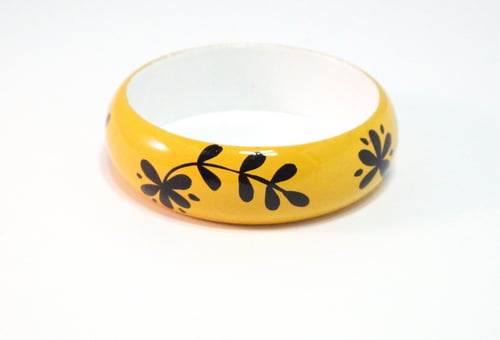 Image of Black Floral Painted Wood Bangle