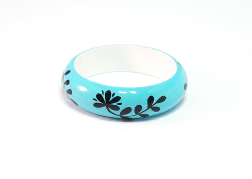 Image of Black Floral Painted Wood Bangle