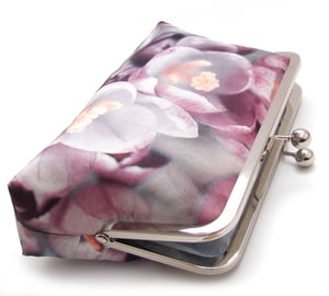 Image of Crocus flower, printed silk pink clutch bag + chain handle