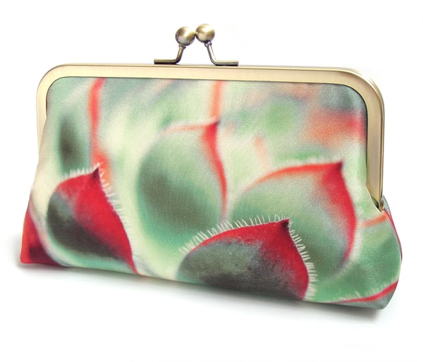 Image of red green succulent clutch bag