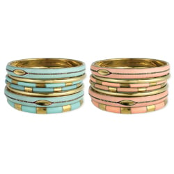 Image of Set of 7 Gold & Pastel Enamel Bangles