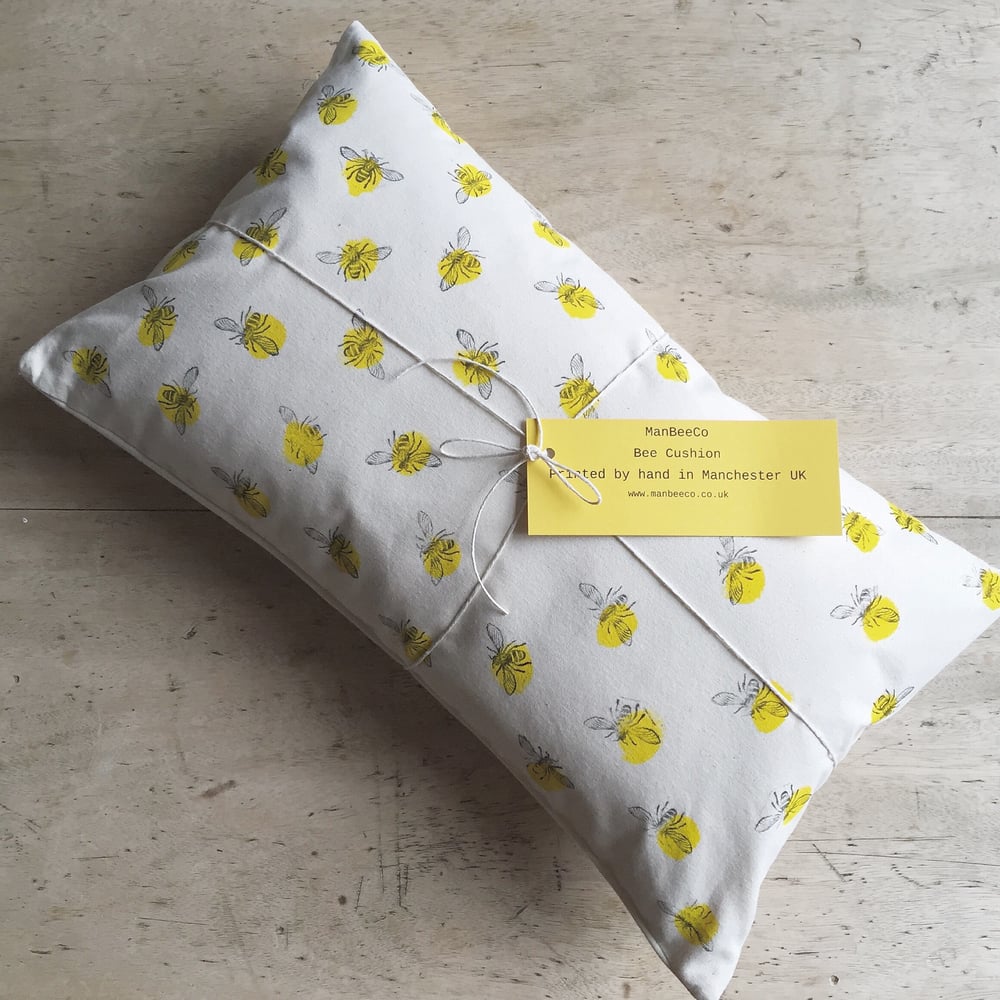 Image of Bee Print Rectangular Cushion - Hand Printed in Manchester UK