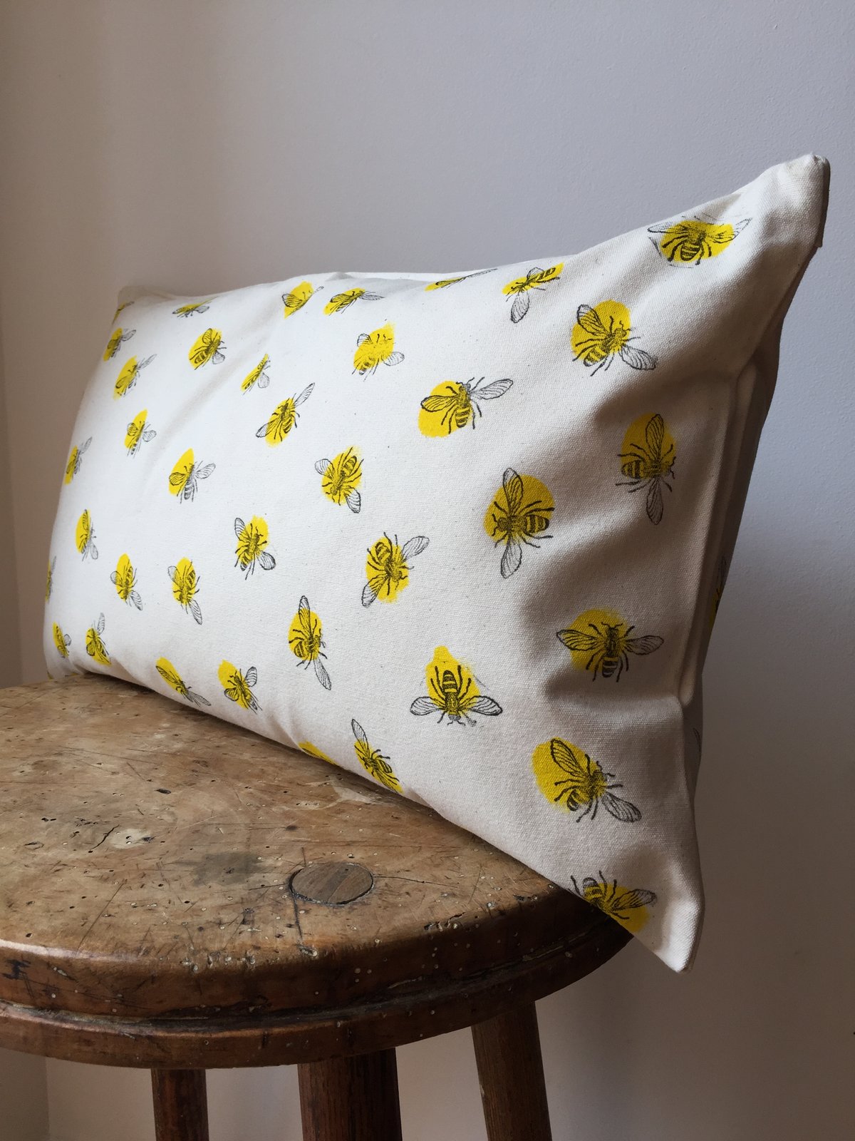 Image of Bee Print Rectangular Cushion - Hand Printed in Manchester UK