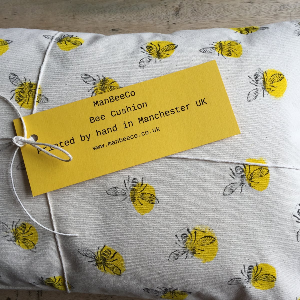 Image of Bee Print Rectangular Cushion - Hand Printed in Manchester UK