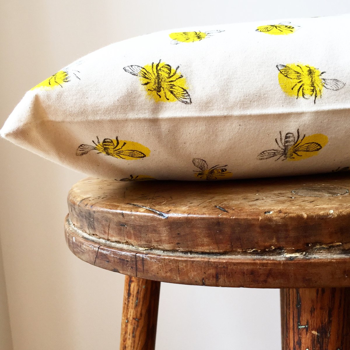 Image of Bee Print Rectangular Cushion - Hand Printed in Manchester UK