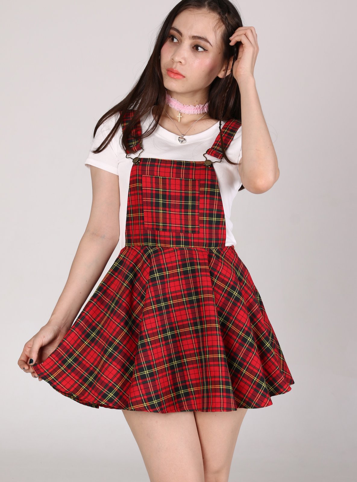 red tartan pinafore