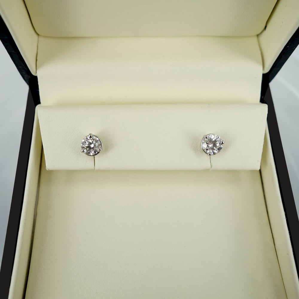 Image of 14ct White Gold Diamond Studs. 2 Diamonds = .80ct  FSI Pj5838