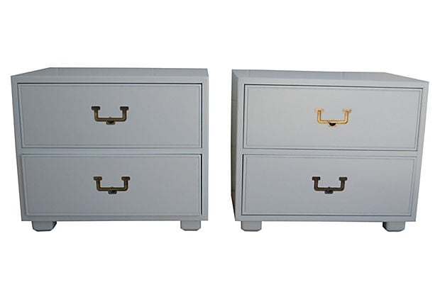 Image of Lacquered Campaign Nightstands by Henredon, Pair 