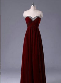 Image 1 of Beautiful Simple Burgundy Long Prom Dress with Beadings, Prom Dresses, Simple Prom Dresses