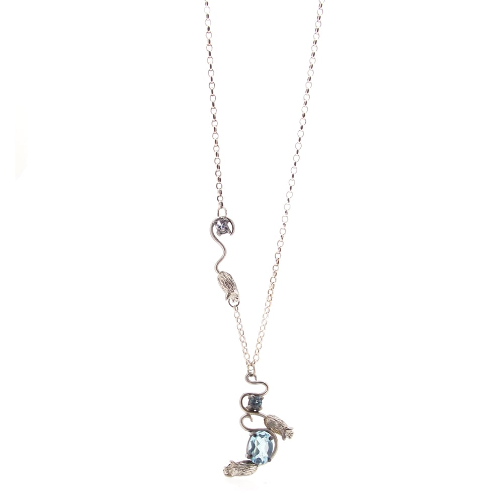 Image of {NEW} White & Blue Topaz Mouse Necklace