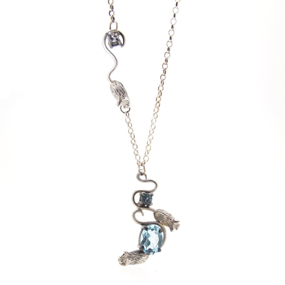 Image of {NEW} White & Blue Topaz Mouse Necklace