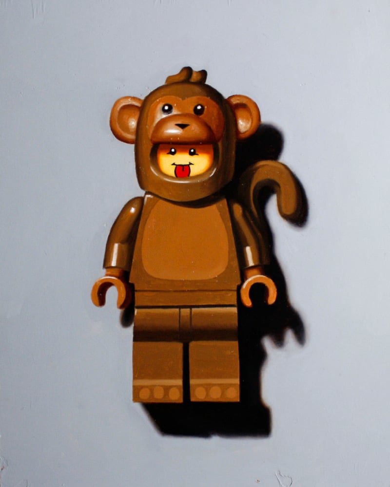 Image of Monkey minifig original oil painting 