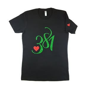 Image of 381 Logo Tee Black|Green Glitter