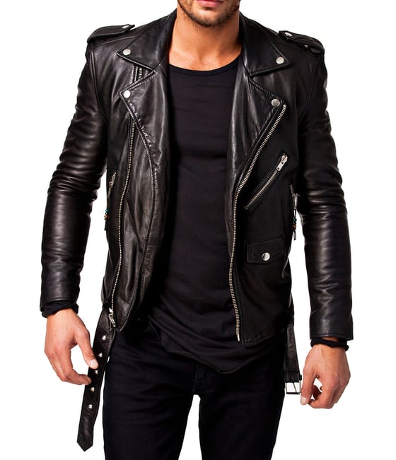 Image of Men Leather Jacket Black New Slim fit Biker genuine lambskin jacket