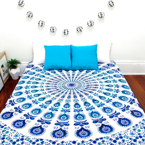 Image of Blue and Teal Mandala Throw or Throw Set, From 